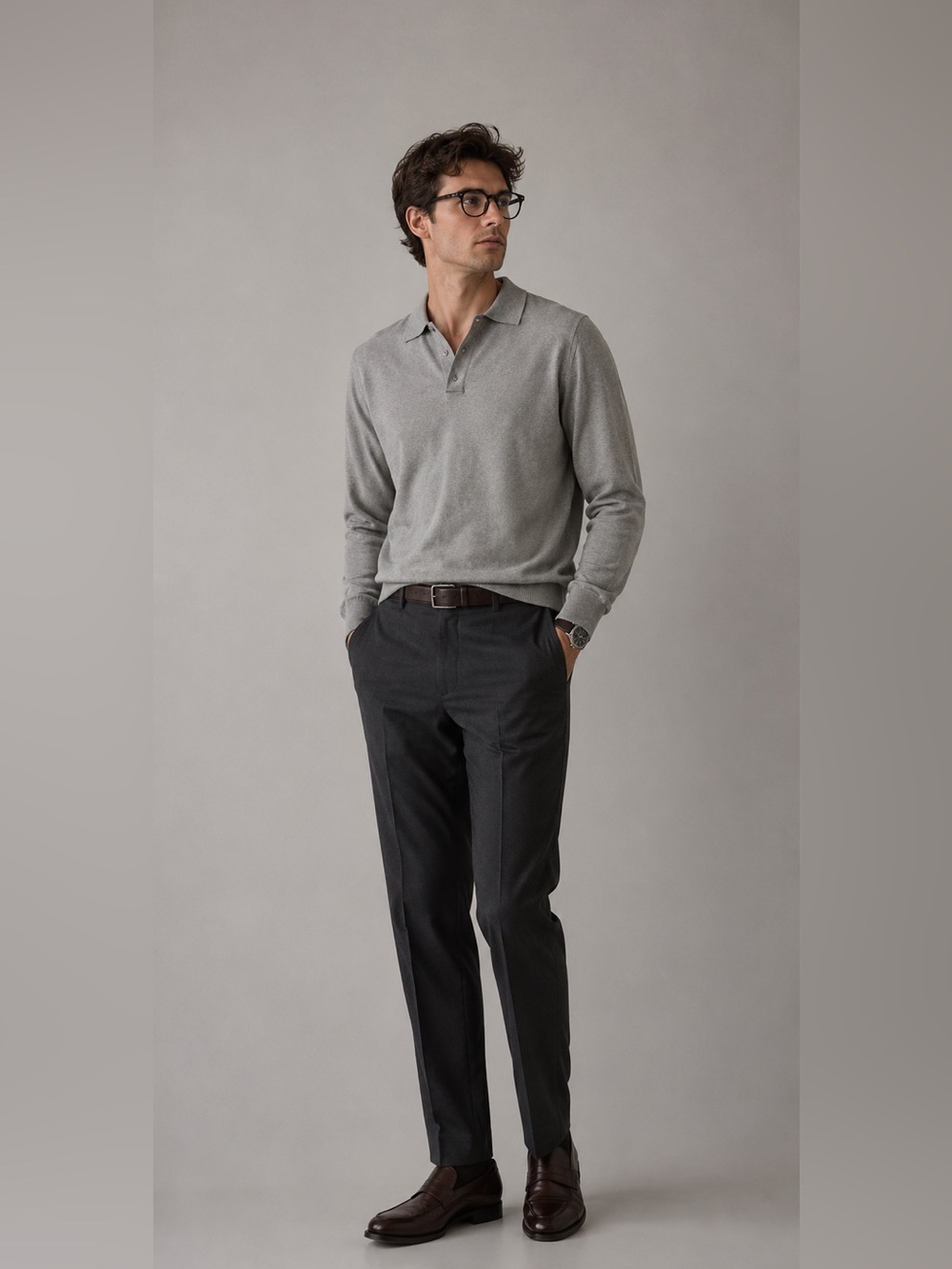 Club Room Men's Light Gray Long-Sleeve Polo Sweater